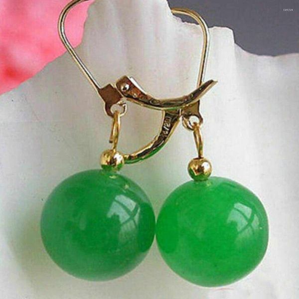 Boucles d'Oreilles Clous 12mm Naturel Vert Rond Jade Perles Or 14K Mariage SAINT VALENTIN