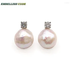 Boucles d'oreilles à tige en forme de demi-cercle avec perles Edison blanches, 12 mm, visage rugueux et brillance, simple avec noyau d'eau douce, type poire