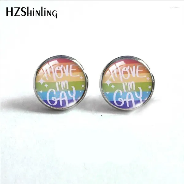 Boucles d'oreilles rondes de 12mm, dessin animé Homo I Am Gay BI Pride, Cabochon en verre, bijoux d'oreille faits à la main pour femmes