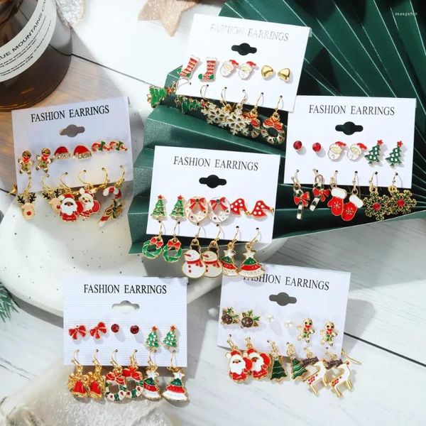 Boucles d'oreilles Stud 12 Paies / Lot Noël pour femmes Tree Snowman Santa Claus Romantic Piercing Ear Jewelry Festival