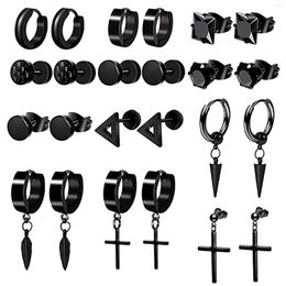 Oorknopjes 12 paren/pak Studs Hoepel Driehoek Piercing Mannen Kraakbeen Mode-sieraden Zwart Rvs Huggie Party Ronde Cross