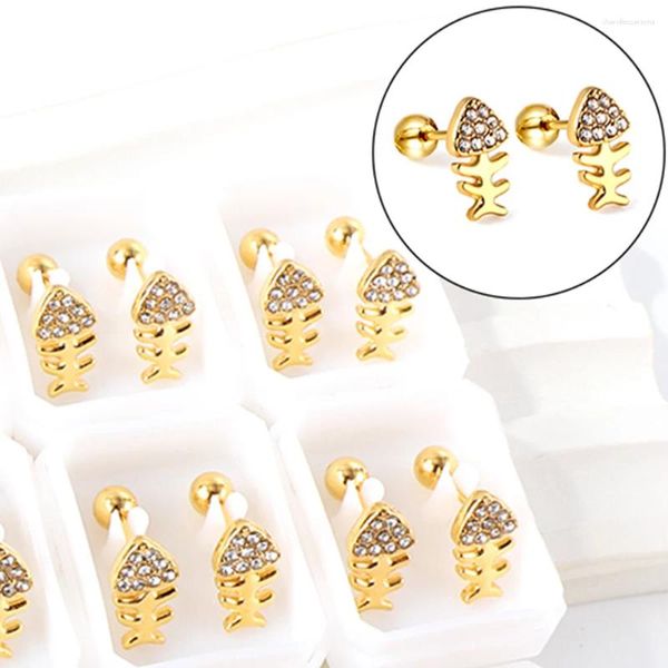 Pendientes De Botón 12 Pares Pequeños Para Mujer Pez Circonita Cúbica Acero Inoxidable Plata Color Oro Piercing Bebé