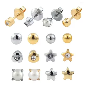 Oorknopjes 12 paar Chirurgisch staal Kristallen oorbellen Sieraden Oorpiercing Studs Gemengde kleuren Diverse vormen Ster Hart Maan Parel 20 gauge