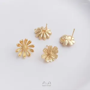 Pendientes de tuerca, 12 Uds., retención de Color, cobre relleno de oro verdadero de 14K, flor de 14-15MM, accesorios para hacer joyas DIY