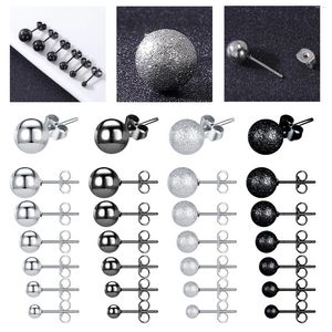 Boucles d'oreilles à clous pour femmes, 12 pièces/lot, boule de 3 à 8mm, clous d'oreilles en acier inoxydable, Cartilage, plaqué argent noir, mat