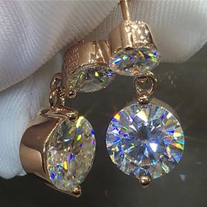 Boucles d'oreilles en or rose 14K Au585 pour femmes, diamants Moissanite ronds de 1 à 4 carats, élégants, pour fête de mariage, fiançailles, anniversaire, tendance