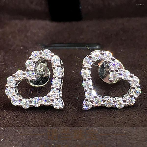Boucles d'oreilles en or blanc 14K Au585 pour femmes, diamants Moissanite, cœur, classique, fête de mariage, fiançailles, anniversaire, tendance, romantique