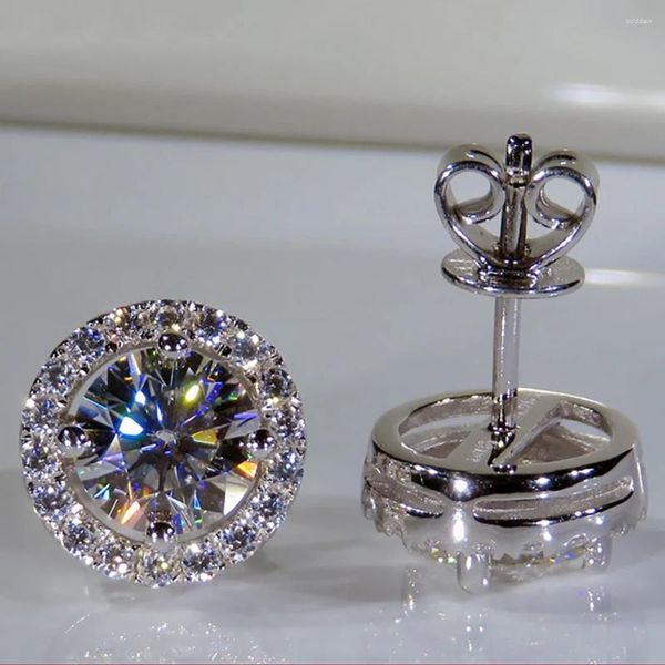 Boucles d'oreilles en or blanc 14K Au585 pour femmes, diamants Moissanite 2 carats ronds élégants pour fête de mariage, fiançailles, anniversaire, tendance