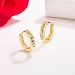 Stud -oorbellen 14k gouden diamanten sieraden voor vrouwen enkele rij volledige boor buckle aros mujer oreja real 14 k yellow orecchini