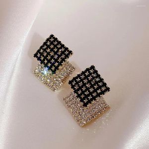 Boucles d'oreilles plaquées or 14 carats, bijoux de mode coréenne de luxe géométrique noir blanc cristal élégant accessoires de fête de bal pour femmes