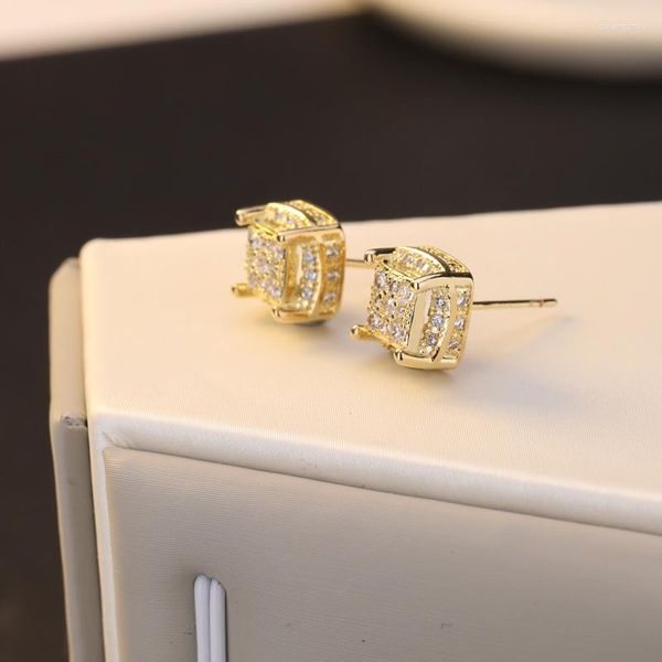 Pendientes de botón 14K oro Real Mini diamante Kolczyki Brincos mujeres Perola Bizuteria Boucle Aros Mujer Oreja Orecchini pendiente