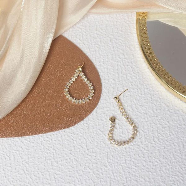 Boucles d'oreilles en or véritable 14 carats, bijoux à la mode, pompon en cristal en forme d'éventail, exquis pour femmes, fête de vacances, boucle d'oreille élégante