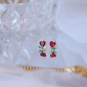 Boucles d'oreilles en or véritable 14 carats, bijoux à la mode, cristal d'amour coloré, exquis, mignon pour femme, fête de vacances, boucle d'oreille élégante