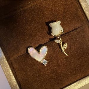 Boucles d'oreilles à tige 14K plaqué or véritable pêche coeur tulipe fleurs pour femmes fille Zircon bijoux S925 aiguille en argent