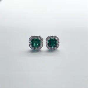 Boucles d'oreilles à tige en or blanc 14 carats (1 ct au total) 0,5 ct chacune, bijoux en diamant vert cultivé en laboratoire, taille Asscher, E066