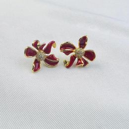 Stud-oorbellen 156 --- Mooi cadeau voor vrouwen Flower Earring Studs Rood Email Ask TB-catalogus