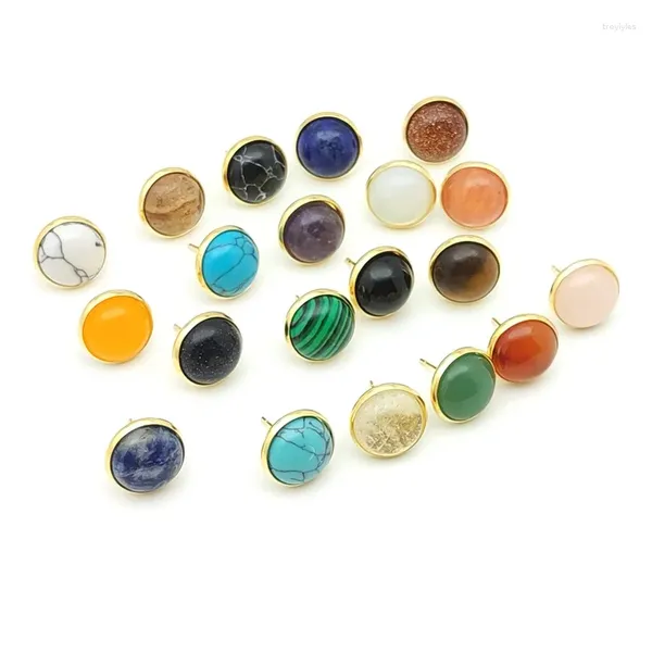 Pendientes de tuerca, 15 pares, 12MM, piedra Natural, joyería de Color dorado, Ojo de Tigre, ópalo, pendientes de cristal rosa azul, regalo para hombres y mujeres