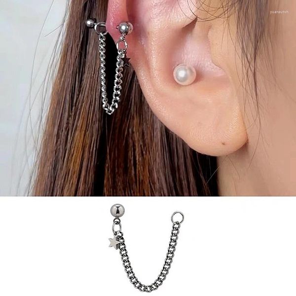 Boucles d'oreilles 16g 20g boucles d'oreilles chaîne d'oreille Cartilage lobe d'oreille Mujer piercing en acier inoxydable anneaux d'oreille étoile coréenne goujons accessoires