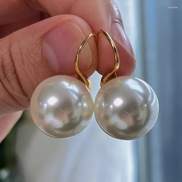 Boucles d'oreilles à tige 16 mm, très grandes perles naturelles de coquillages de mer profonde, en argent sterling, talons hauts, imitation perle