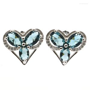 Stud Earrings 16x14mm Jazaz 3G Gemaakt London Blue Topaz Pink Kunzite verjaardagscadeau 925 Solid Sterling Silver