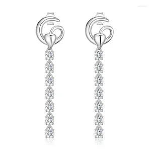 Stud Pendientes 16YTQE014-90 Lefei moda clásica moissanita exquisita cadena de tenis de 3mm pendiente con borla para mujer joyería de plata 925