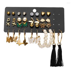 Boucles d'oreilles 17 paires ensemble pour femmes mode mosaïque cristal perle bijoux femme rétro papillon avion gland oreille goujons