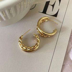 Pendientes de botón 18K Oro Auténtico Plata de ley 925 Piercing de oreja Filas dobles Cuerda trenzada Trenza Joyería suave C-C920