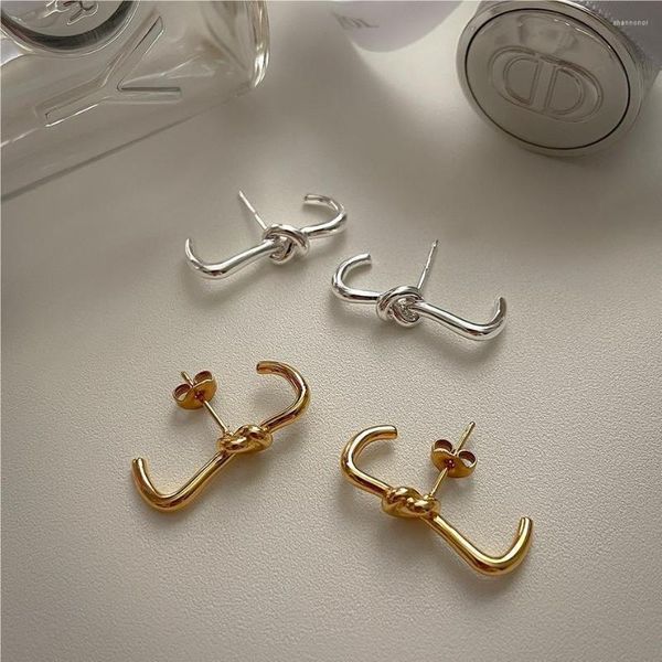 Pendientes de tuerca de oro de 18 quilates Auténtica plata de ley 925 Nudo de barra Cuff Ear Jewelry C-C1050