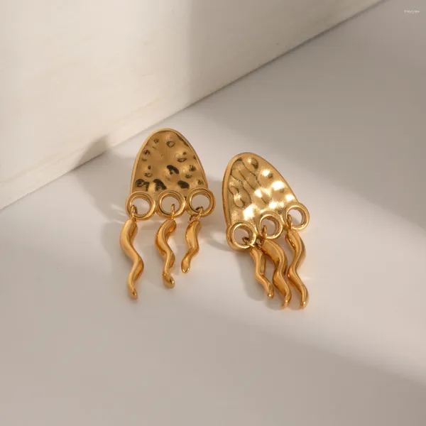 Pendientes de tuerca chapados en oro de 18 quilates, colgante minimalista con forma de medusa, joyería resistente al agua con flecos de acero inoxidable