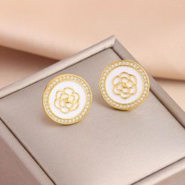 Boucles d'oreilles camélia blanc plaqué or 18 carats pour femmes, mode féminine en acier inoxydable 316L, bijoux de fête pour filles, cadeau