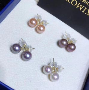 Boucles d'oreilles à tige en Zircon plaqué or 18 carats, magnifique perle ronde blanche KOYA de 9 à 10mm