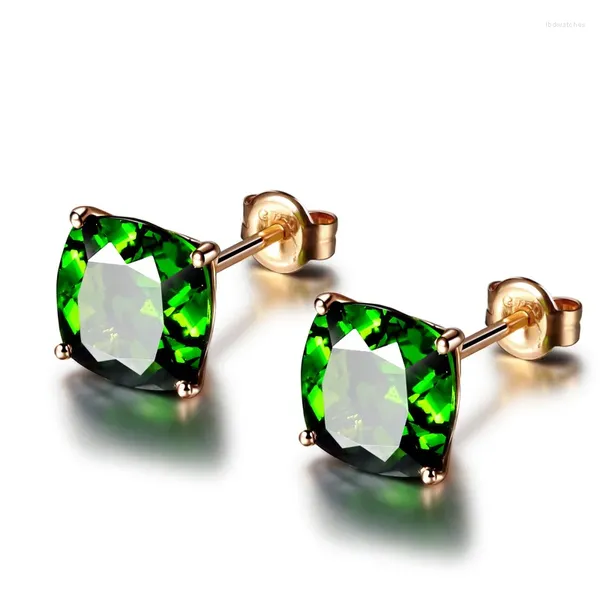 Pendientes de tuerca chapados en oro rosa de 18 quilates, Esmeralda Natural para mujer, pendiente de piedra preciosa de turmalina verde cuadrado clásico, joyería fina, regalo