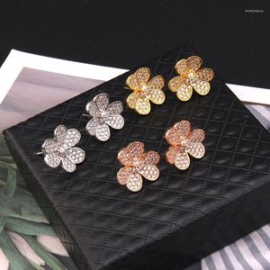Boucles d'oreilles en or Rose 18 carats pour femmes, petite prune fraîche, Micro-insert en Zircon, fleur Simple, bijoux exquis, cadeaux
