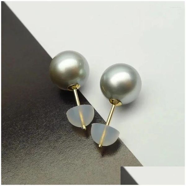 Pendientes de tachuelas de 18 km de oro amarillo Round Sier Tahitian Tahitian Cited Pearl 9-9.5 mm de entrega de gota Joyería DH70F