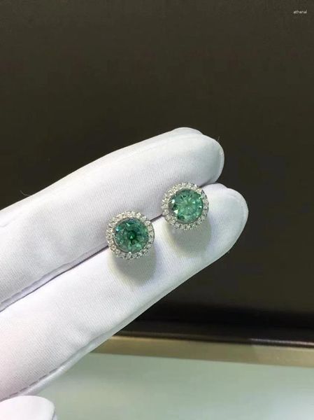 Pendientes de tuerca de moissanita verde de 1CT para hombre y mujer, prueba de laboratorio de 6,5mm, Plata de Ley 925, compromiso, regalo de joyería de buenos de lujo