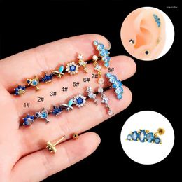 Pendientes de pernos 1 Pair 20g Acero inoxidable Aparrato de tornillo de circón azul para mujeres Ear manguito de 0,8 mm Percado de la madre regalo