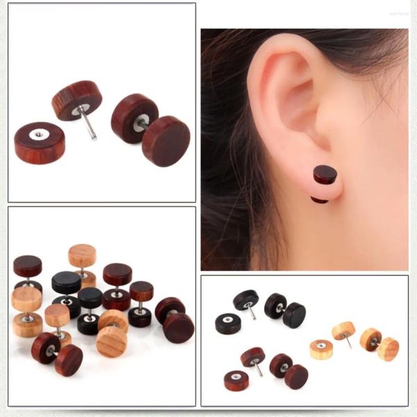 Pendientes de tuerca 1 par/2 uds pendiente de madera de moda 6/8/10/12mm tapones de oreja de mentira barra clásica negra joyería gótica regalos hombres mujeres