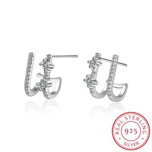 Pendientes de tuerca para mujer, 1 par, Clip de oreja de circonia de estrella de Plata de Ley 925 a la moda sin puños perforados, joyería Punk Charm