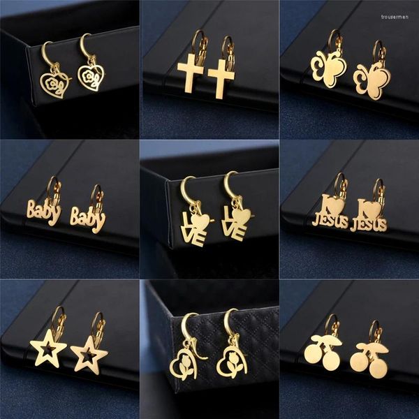 Pendientes de semental 1 PARA DE PARA DE PARA DE PARA DE PARA JESÚS // AMOR Heart/Star Pequeño regalo geométrico para mujeres Fiesta de acero inoxidable