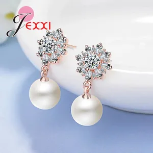 Stud -oorbellen 1Pair Flower Ladies Crystal For Women Classic Pearl Ear Wedding Sieraden 925 Sterling Silver