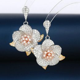 Boucles d'oreilles à tige 1 paire entièrement bijou cubique fleur en forme de boucle d'oreille goutte élégant luxe mode bijoux pour femme cadeau