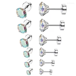 Boucles d'oreilles étalon 1pair en acier inoxydable 2 à 8 mm Pierge d'oreille en cristal CZ Femmes petites avec vis arrière