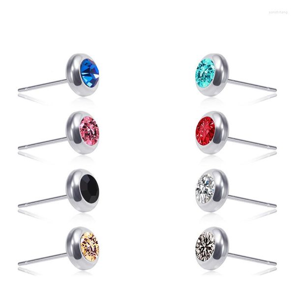 Boucles d'oreilles 1 paire titane acier inoxydable boucle d'oreille pour hommes femmes concis cristal strass corps bijoux oreille piercing Brincos