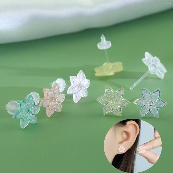 Pendientes de tuerca para mujer, aretes coreanos de flor pequeña, dulce, transparente, brillante, regalos de joyería, 1 par