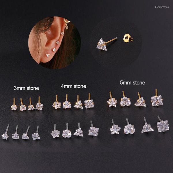 Boucles d'oreilles 1PC 20G cristal pour femmes or argent couleur triangulaire carré étoile coeur Zircon Tragus Cartilage Piercing bijoux