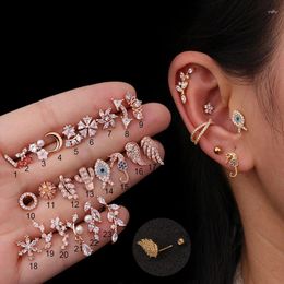 Boucles d'oreilles 1pc 20g en acier inoxydable piercing bijoux mode animal plante cz oreille lobe tragus daith cartilage vis arrière boucle d'oreille