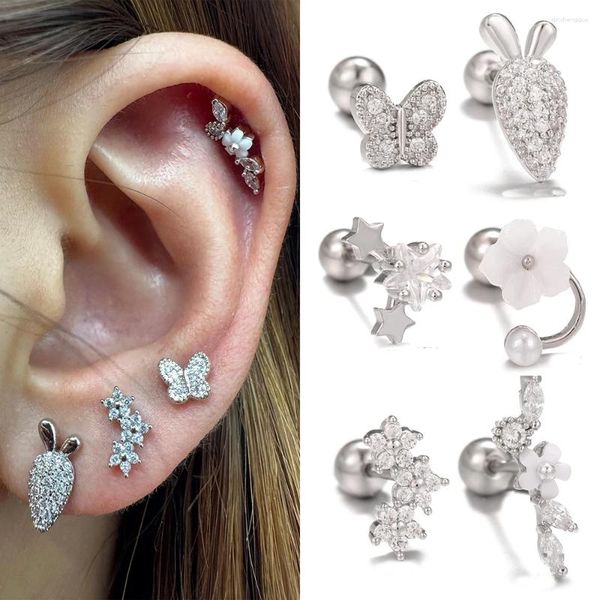 Boucles d'oreilles en Zircon pour femmes, 1 pièce, Piercing, fleur, papillon, Tragus, Cartilage, bijoux, accessoires, cadeau