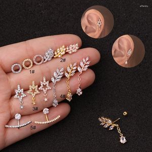 Boucles d'oreilles 1 pièce, pendentif en Zircon, étoile d'arbre, CZ, Piercing d'oreille, bijoux en acier, haltère, clous de Cartilage Daith