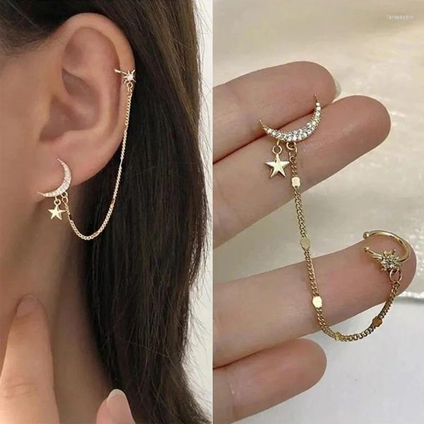 Boucles d'oreilles étalon 1pc mode or couleur lune étoile pour femmes style simple de style cartilage long poncelto-oreille