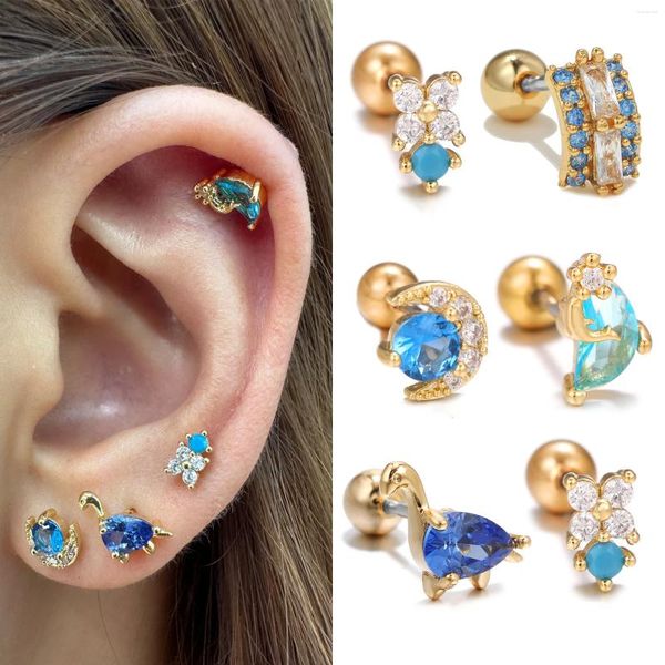 Boucles d'oreilles étalon 1pc Fashion Moon Eart Cartilage Piercing Femmes en acier inoxydable Conch Tragus Flower Dinosaur Body Bijoux